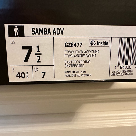 Adidas Sambas white with black stripes and gum sole